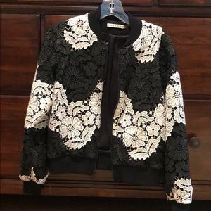 A & O black and white lace floral bomber